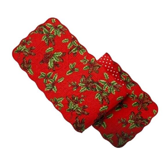 NWT ST. NICHOLAS SQUARE CHRISTMAS TRADITIONS TABLE RUNNER 13" x 54"  RED HOLLY - Picture 2 of 2